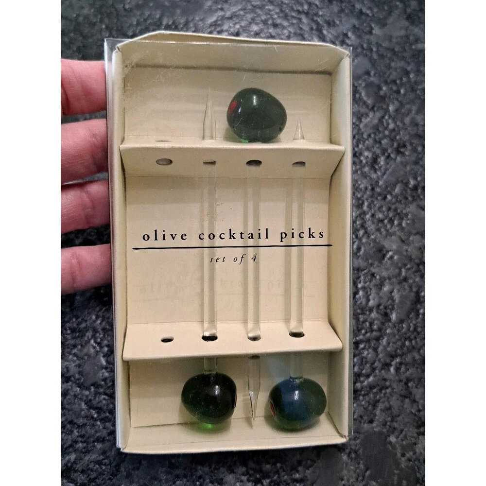 Pier 1 Cocktail Olive Picks Glass Martini Garnish Sticks Lot of 3